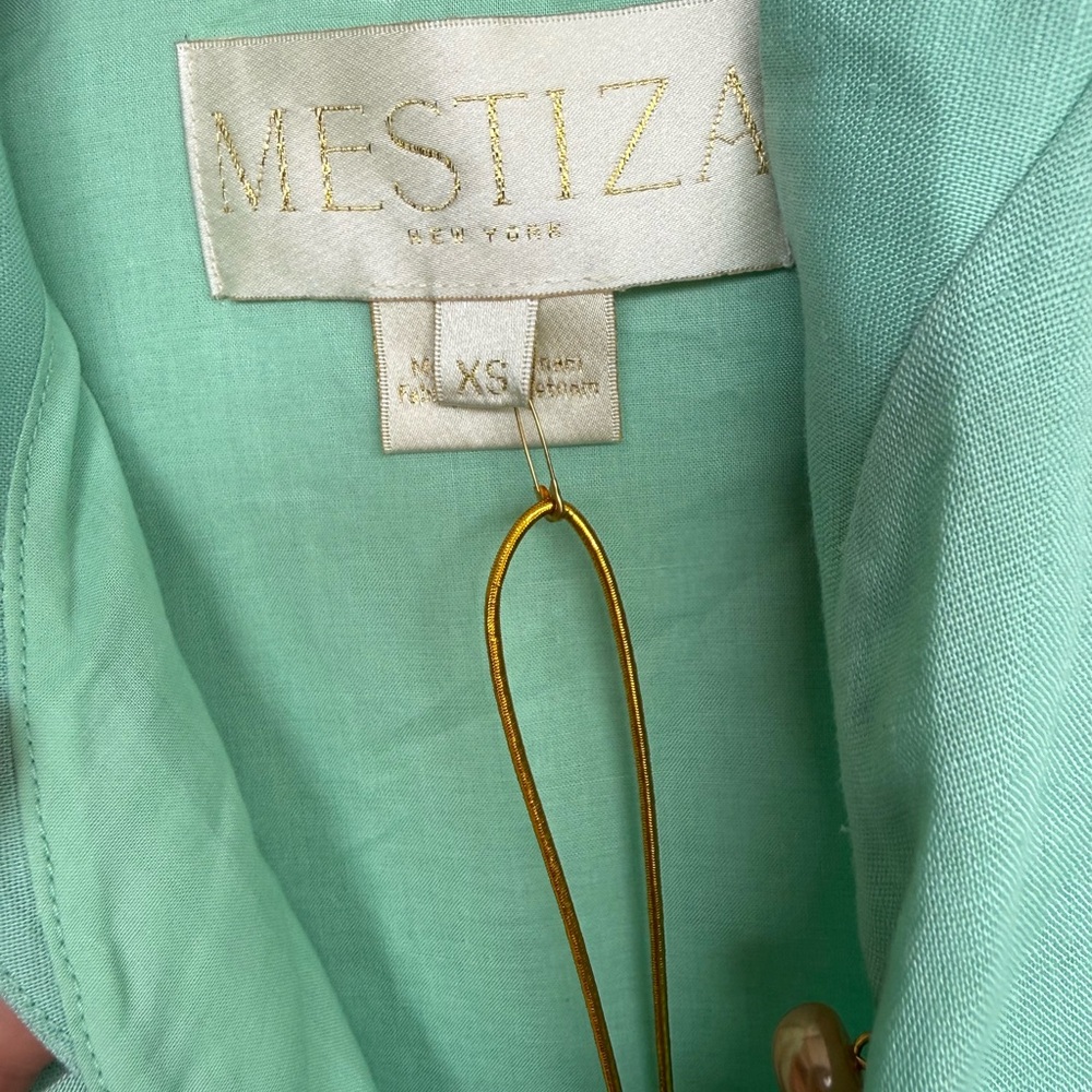 Mestiza New York Sage Green Short Sleeve Linen Cotton Blend Dress Xs $385 - Picture 3 of 12